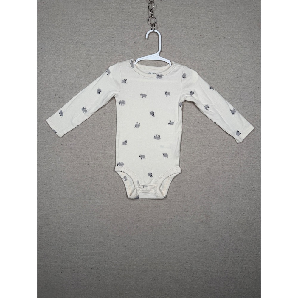 Carters Baby 18M Long Sleeve Sheep Print Bodysuit Cream Gray Cotton IT616710